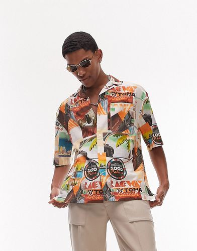 Chemise décontractée à manches courtes avec imprimé Palm Beach - Topman - Modalova