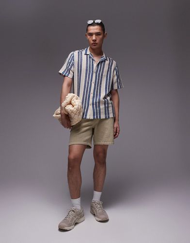 Chemise décontractée style festival à manches courtes en maille crochetée rayée - Topman - Modalova
