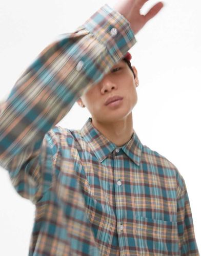 Chemise manches longues à carreaux - Bleu - Topman - Modalova
