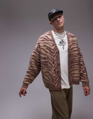 Gilet oversize en maille brossée à imprimé animal - Topman - Modalova