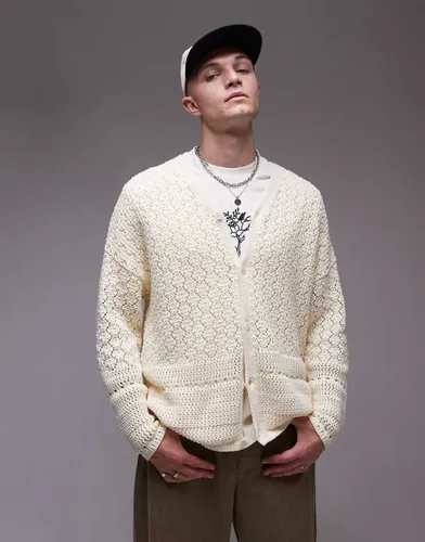 Gilet en maille crochetée - Écru - Topman - Modalova