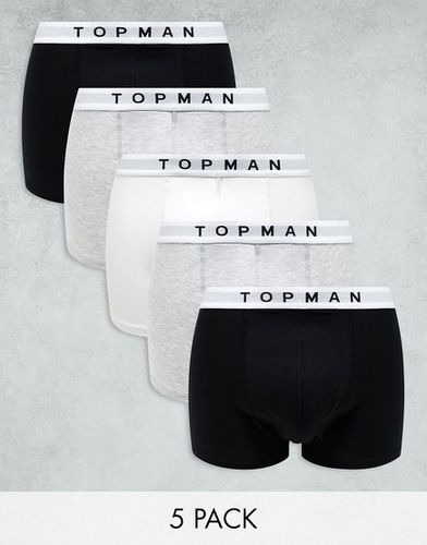 Lot de 5 boxers avec taille blanche - Noir, gris chiné et blanc - Topman - Modalova