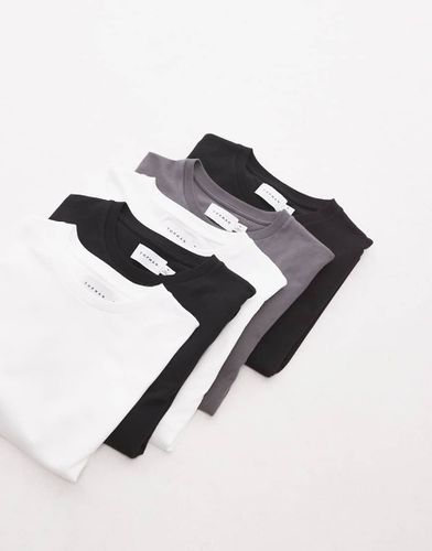 Lot de 5 t-shirts classiques - Blanc, noir, anthracite - Topman - Modalova