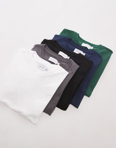 Lot de 5 t-shirts classiques - Noir, blanc, bleu marine, anthracite et vert - Topman - Modalova