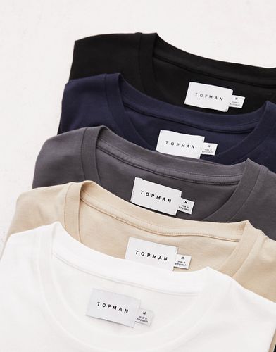 Lot de 5 t-shirts classiques - Noir, blanc, gris, taupe et bleu marine - Topman - Modalova