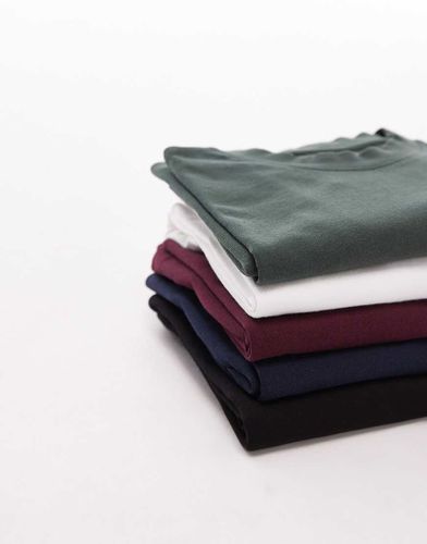 Lot de 5 t-shirts oversize - Noir/blanc/rouge/bleu marine/vert - Topman - Modalova