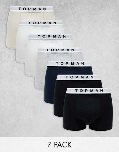 Lot de 7 boxers à taille blanche - Noir, blanc, gris chiné, bleu marine et taupe - Topman - Modalova