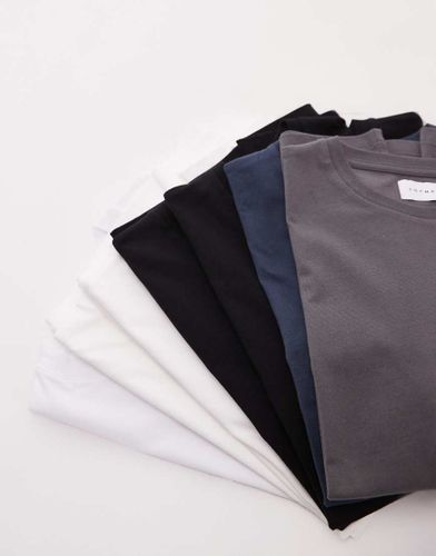 Lot de 7 t-shirts classiques - Blanc, noir, anthracite et bleu marine - Topman - Modalova