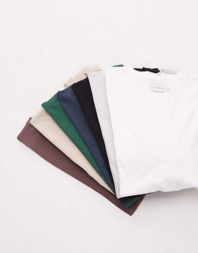 Lot de 7 t-shirts classiques - Noir/blanc/taupe/marron/anthracite/bleu marine/vert - Topman - Modalova