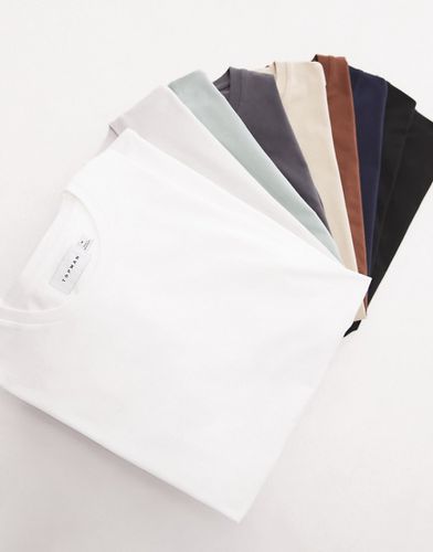 Lot de 10 t-shirts classiques - Noir, blanc, bleu marine, anthracite, taupe, marron et gris clair - Topman - Modalova