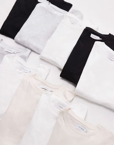 Lot de 10 t-shirts classiques - Noir, blanc, écru et gris glace chiné - Topman - Modalova