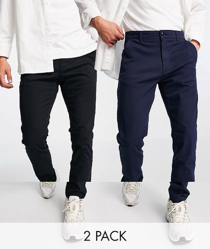 Lot de 2 pantalons chino ajustés - Noir/bleu marine - Topman - Modalova
