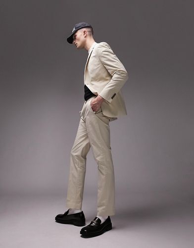 Pantalon de costume en coton délavé coupe skinny avec taille élastique - Écru - Topman - Modalova