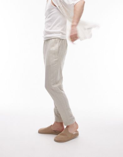 Pantalon fuselé texturé en lin mélangé à rayures - Taupe - Topman - Modalova