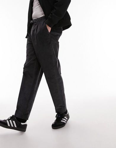 Pantalon fuselé en velours côtelé avec taille élastique - Anthracite - Topman - Modalova