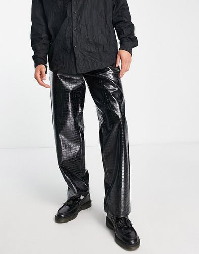 Pantalon large en imitation cuir effet croco - Topman - Modalova
