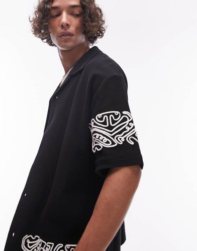 Polo boutonné oversize en jersey à broderies - Topman - Modalova