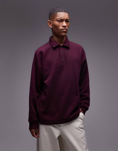 Polo molletonné oversize à manches longues - Bordeaux - Topman - Modalova