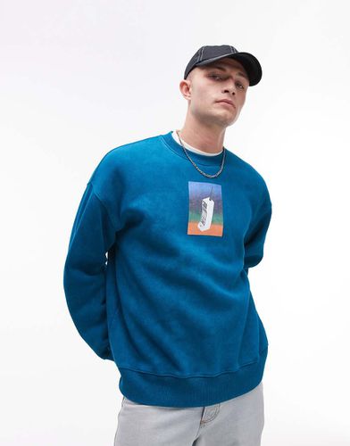 Sweat oversize avec imprimé téléphone portable - délavé - Topman - Modalova