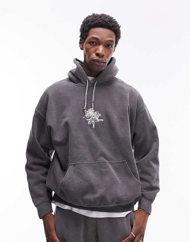 Sweat à capuche oversize avec broderie cupidon - délavé - Topman - Modalova