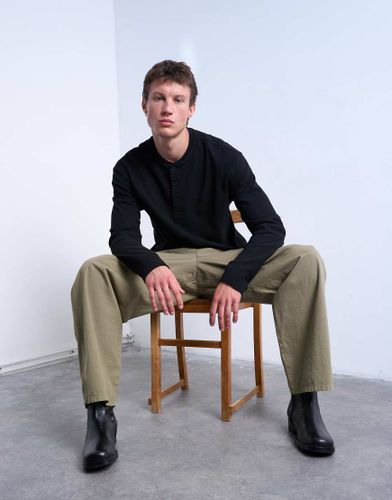 T-shirt dcontract en tissu gaufr  manches longues et col tunisien - Topman - Modalova