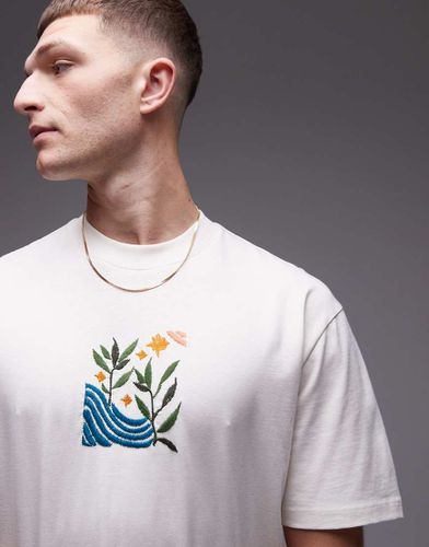 T-shirt oversize à broderie paysage - Écru - Topman - Modalova