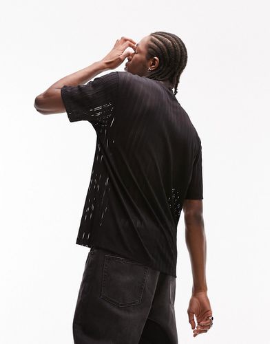 T-shirt oversize en tulle avec rayures verticales - Noir - Topman - Modalova