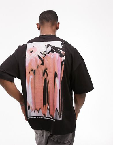 T-shirt ultra oversize avec imprimé fleurs déformé sur le devant et au dos - Topman - Modalova