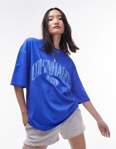 T-shirt oversize à imprimé Copenhagen - de cobalt - Topshop - Modalova