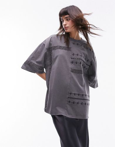 T-shirt oversize en maille au crochet - Anthracite - Topshop - Modalova