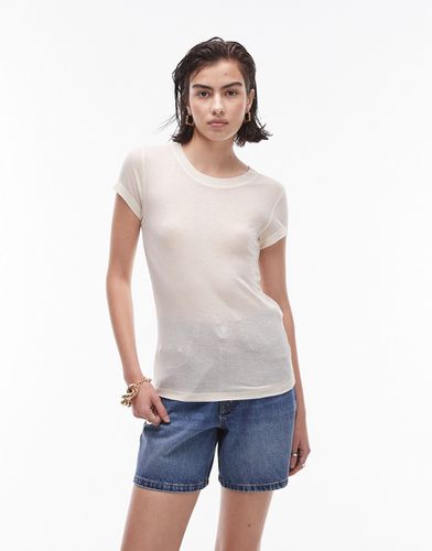 T-shirt long transparent en maille côtelée de qualité - cassé - Topshop - Modalova