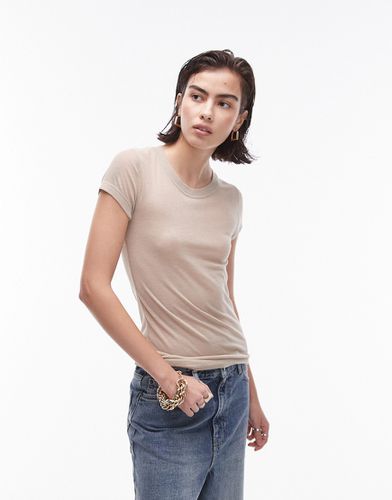 T-shirt long transparent en maille côtelée de qualité - Naturel - Topshop - Modalova
