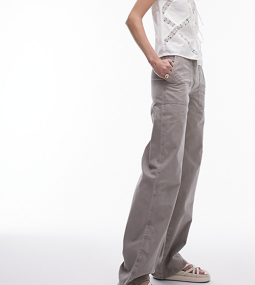 Pantalon droit à taille basse - Taupe délavé - Topshop Tall - Modalova