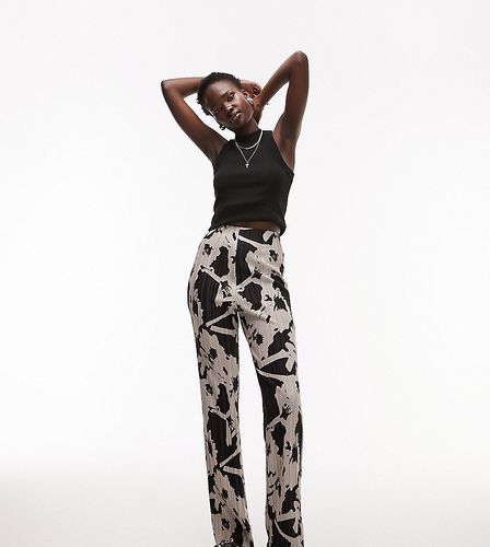 Pantalon plissé droit à imprimé fleuri - Noir et blanc - Topshop Tall - Modalova