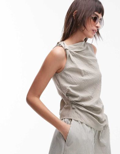 Top texturé sans manches à col montant - Sauge - Topshop - Modalova