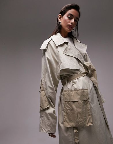 Trench-coat long fonctionnel avec poche plaquée - Kaki foncé - Topshop - Modalova