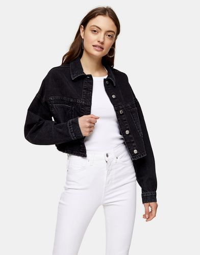 Veste en jean coupe courte - Noir délavé - Topshop - Modalova