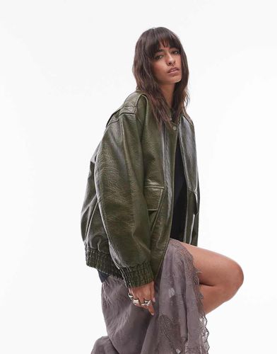 Bomber oversize en imitation cuir - Kaki - Topshop - Modalova