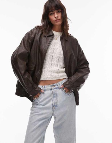 Bomber oversize en similicuir texturé avec col - Topshop - Modalova