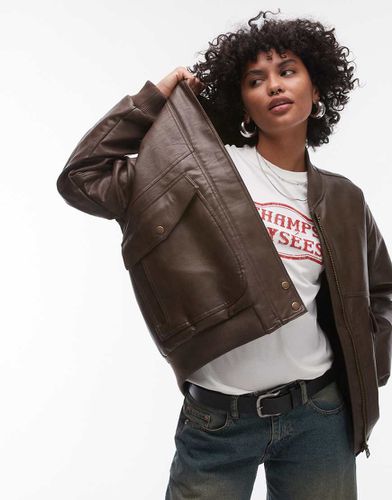 Bomber ultra oversize en imitation cuir avec doublure en imitation peau de mouton - Topshop - Modalova