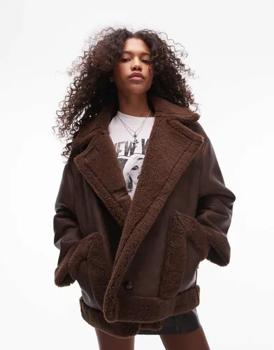 Caban oversize - Chocolat - Topshop - Modalova