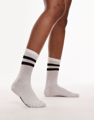 Chaussettes de sport côtelées à rayures noires - Blanc - Topshop - Modalova