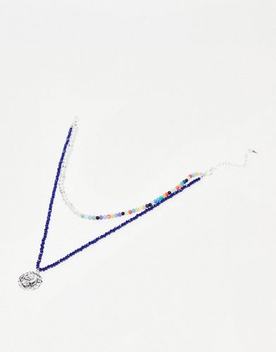 Collier multirangs en perles avec pendentif médaillon - Topshop - Modalova