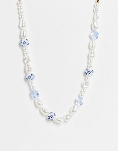Collier orné de perles fantaisie variées - Bleu et blanc - Topshop - Modalova