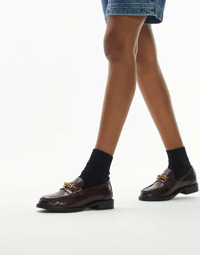 Clara - Mocassins plats en cuir avec chaîne - Marron - Topshop - Modalova