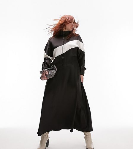 Robe mi-longue zippée à empiècements et détails couleur crème - Noir - Topshop Curve - Modalova