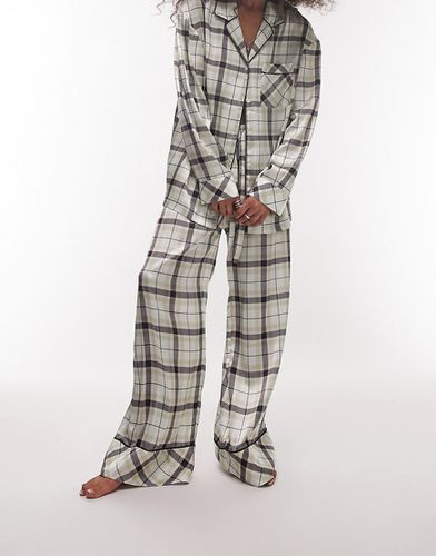 Ensemble de pyjama en satin à carreaux avec pantalon et chemise à liserés - Vert - Topshop - Modalova