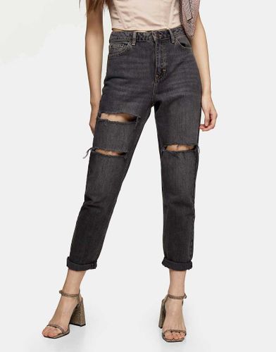 Jean mom déchiré aux deux genoux - délavé - Topshop - Modalova