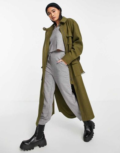 Manteau long fonctionnel avec ceinture - Kaki - Topshop - Modalova