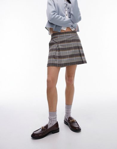 Mini-jupe plissée coupe ajustée à carreaux - Bleu/jaune - Topshop - Modalova